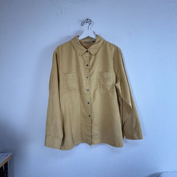 Chico's Womens Tan Button-Up Long Sleeve Shirt Jacket Size 3 Lightweight Pockets - Picture 1 of 8